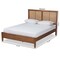 Baxton Studio Redmond Mid-Century Modern Walnut Brown Finished Wood and Synthetic Rattan Queen Size Platform Bed 183-11058-Zoro - alternate 10